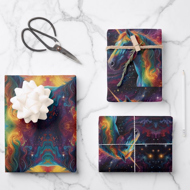 Stunning Rainbow Unicorn Wrapping Paper Sheets  (Front)