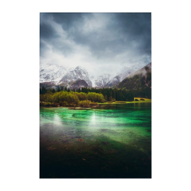 Stunning rainy day at lake Fusine, Italy Acrylic Print (Front)