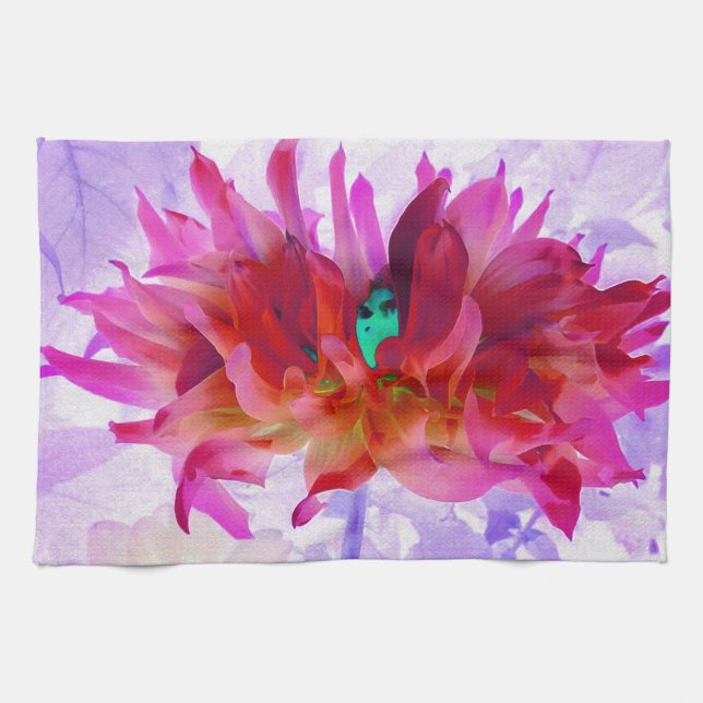 Stunning Red and Hot Pink Cactus Dahlia Kitchen Towel (Horizontal)
