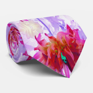 Stunning Red and Hot Pink Cactus Dahlia Neck Tie