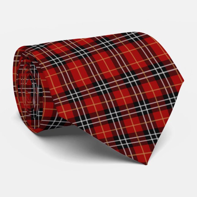 Stunning Red Black And White Tartan Plaid Neck Tie (Rolled)