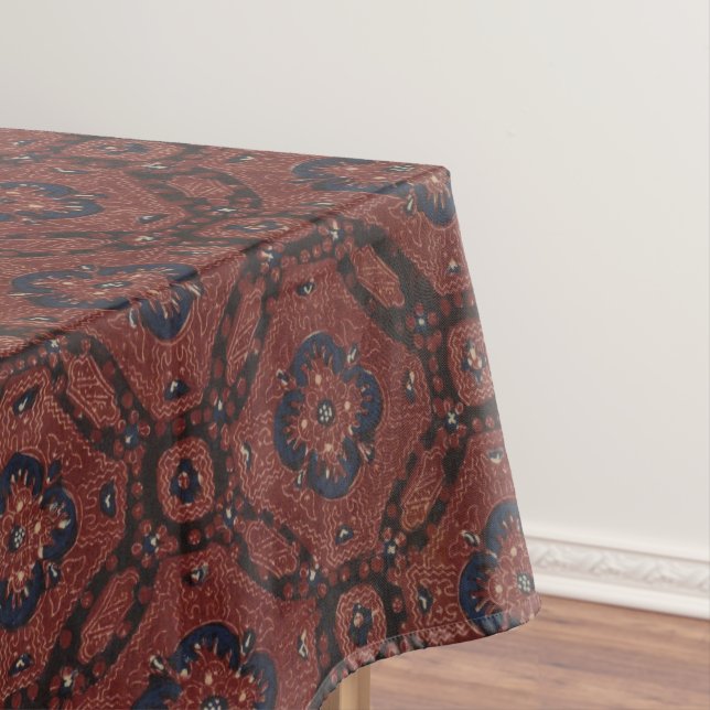 Stunning Red & Blue Floral Batik Tablecloth (In Situ)