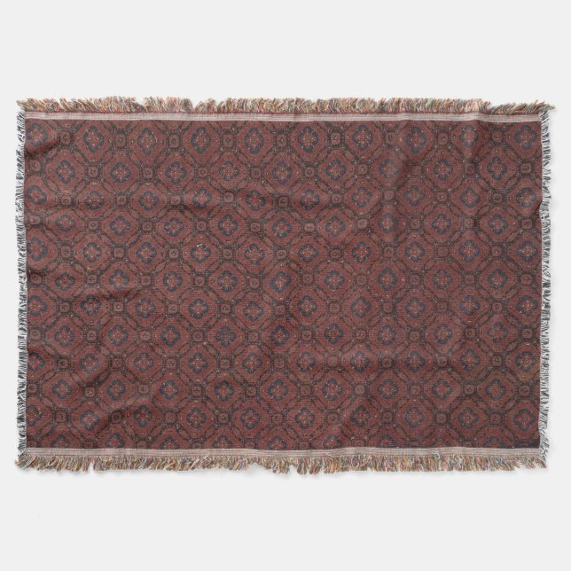 Stunning Red & Blue Floral Batik Throw Blanket (Front)