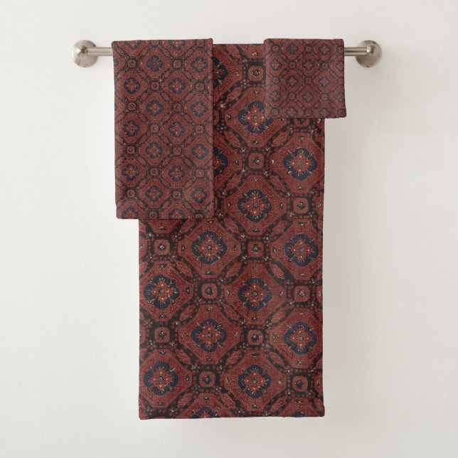Stunning Red & Blue Floral Batik Towel Set (Insitu)