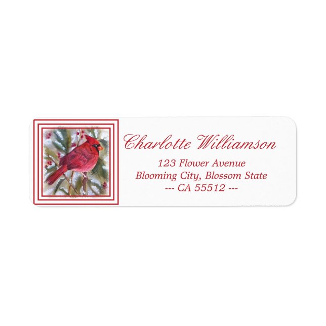 Stunning Red Cardinal Bird Label (Front)