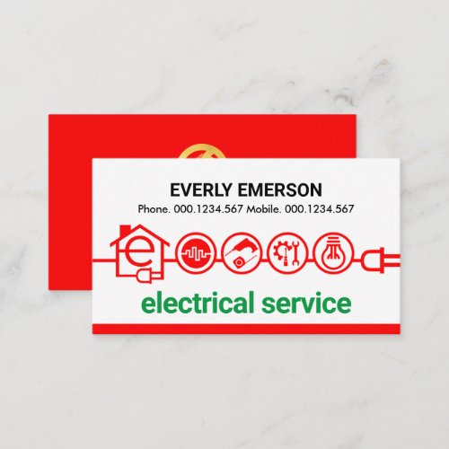 Stunning Red Electrical Icons Power Line Business Card