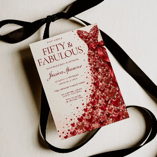 Stunning Red Fifty & Fabulous 50th Birthday Invitation