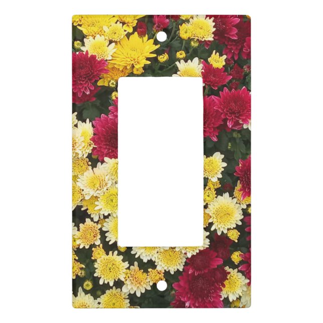 Stunning Red Gold Autumn Chrysanthemum Flowers Light Switch Cover (Front)