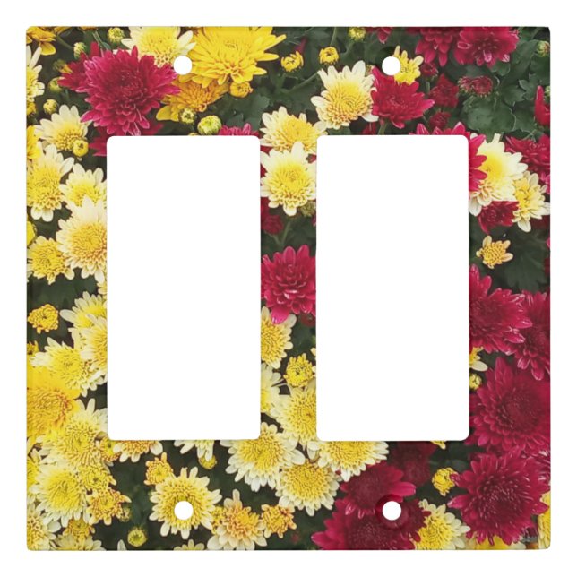 Stunning Red Gold Autumn Chrysanthemum Flowers Light Switch Cover (Front)