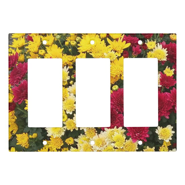 Stunning Red Gold Autumn Chrysanthemum Flowers Light Switch Cover (Front)
