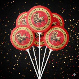 Stunning Red Gold Chinese Year of Fire Goat 2027 Balloon