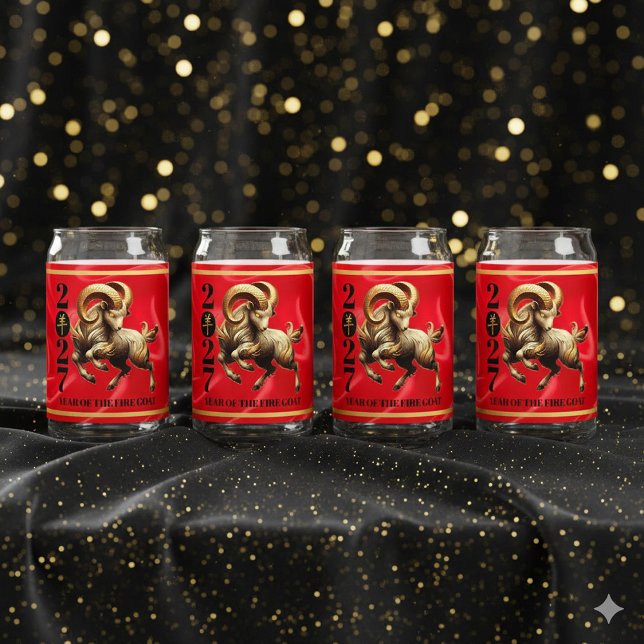 Stunning Red Gold Chinese Year of Fire Goat 2027 Can Glass (Stunning Red & Gold Chinese Year of the Fire Goat 2027 Quartet of Can Glasses Cover Photo)