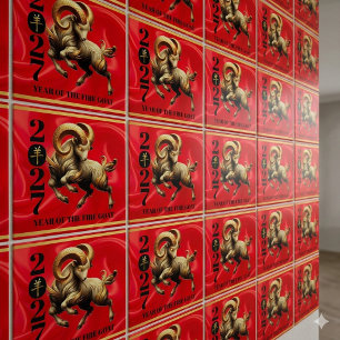 Stunning Red Gold Chinese Year of Fire Goat 2027 Ceramic Tile