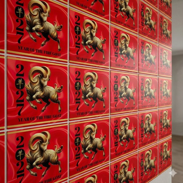 Stunning Red Gold Chinese Year of Fire Goat 2027 Ceramic Tile (Stunning Red & Gold Chinese Year of the Fire Goat 2027 6"x6" Tiles Cover Photo)