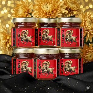 Stunning Red Gold Chinese Year of Fire Goat 2027 Honey Jar Favors