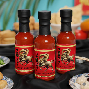 Stunning Red Gold Chinese Year of Fire Goat 2027 Hot Sauces