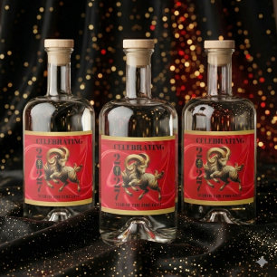 Stunning Red Gold Chinese Year of Fire Goat 2027 Liquor Bottle Label