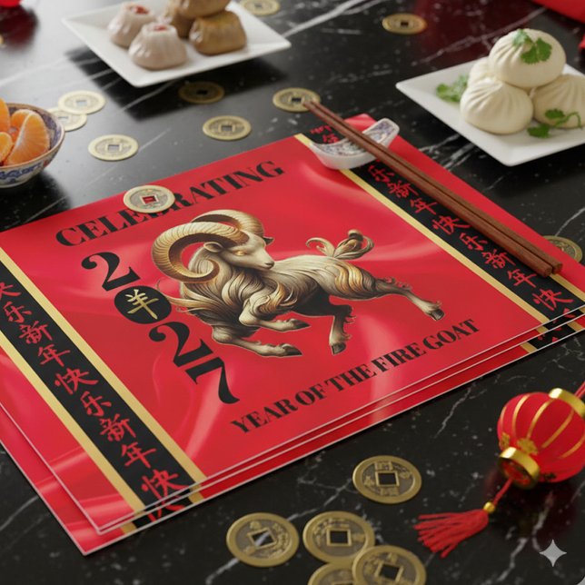Stunning Red Gold Chinese Year of Fire Goat 2027 Paper Pad (Stunning Red & Gold Chinese Year of the Fire Goat 2027 Paper Placemats Cover Photo)