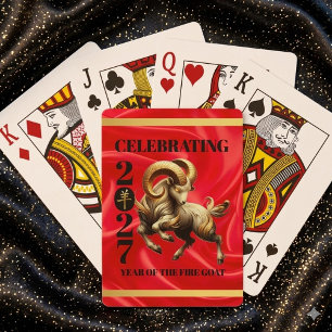 Stunning Red Gold Chinese Year of Fire Goat 2027 Poker Cards