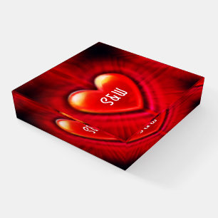 Stunning red heart glass block paperweight custom