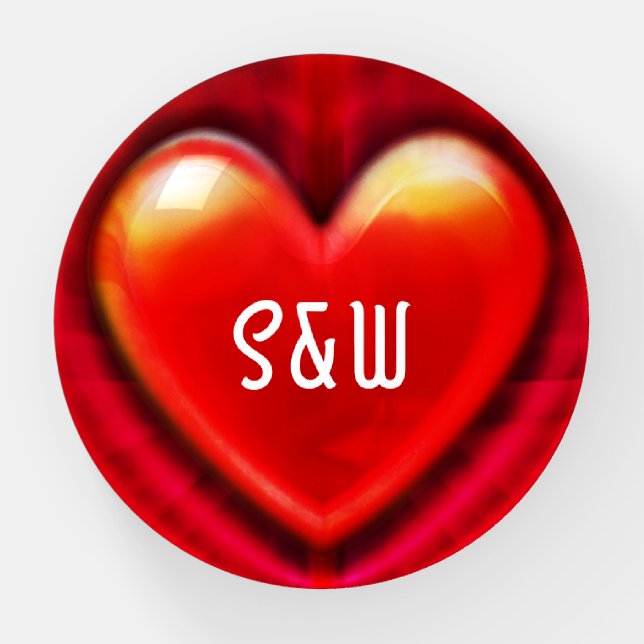 Stunning red heart glass dome paperweight custom (Front)