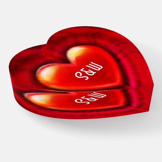 Stunning red heart glass heart  paperweight custom (Angled)