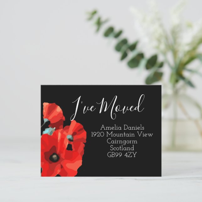 Stunning Red Poppy I've Moved Card (Standing Front)