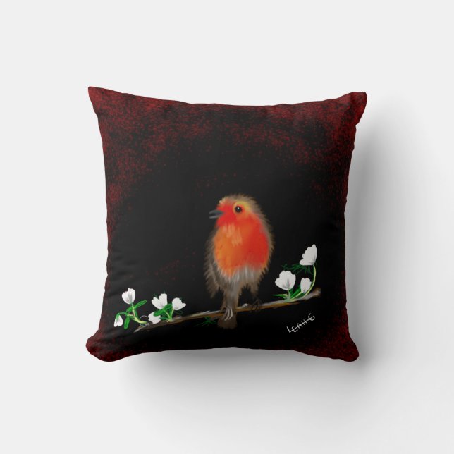 Stunning red Robin art Throw Pillow (Front)