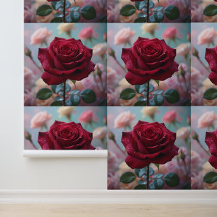 Stunning Red Rose Floral Peel and Stick Wallpaper