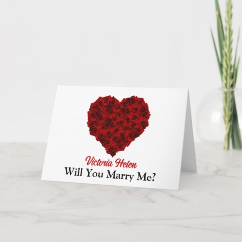 Stunning Red Rose Heart Will You Marry Me Card 