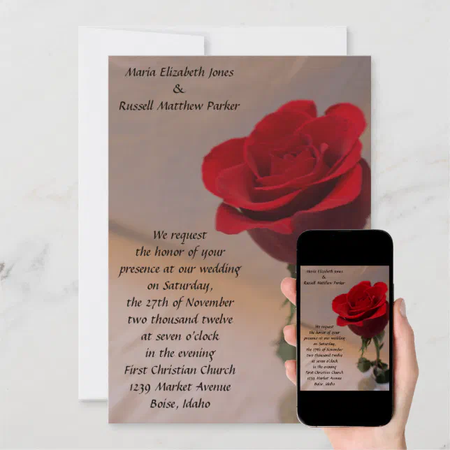 Stunning Red Rose Wedding Invitation | Zazzle