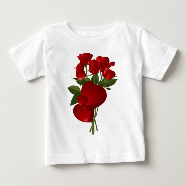 Stunning Red Roses and Hearts Baby T-Shirt (Front)
