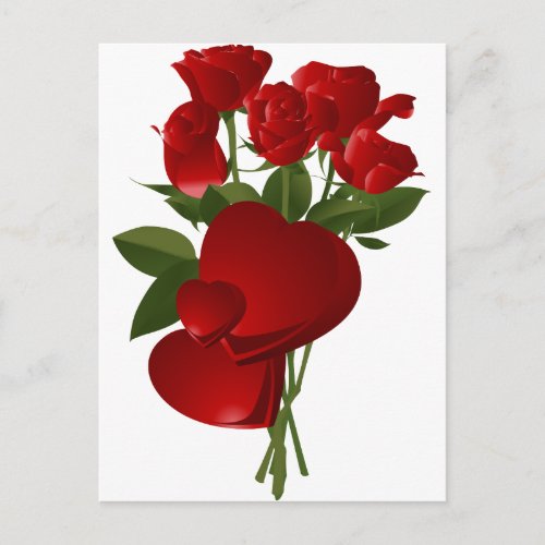 Stunning Red Roses and Hearts Postcard