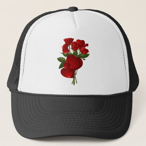 Stunning Red Roses and Hearts Trucker Hat