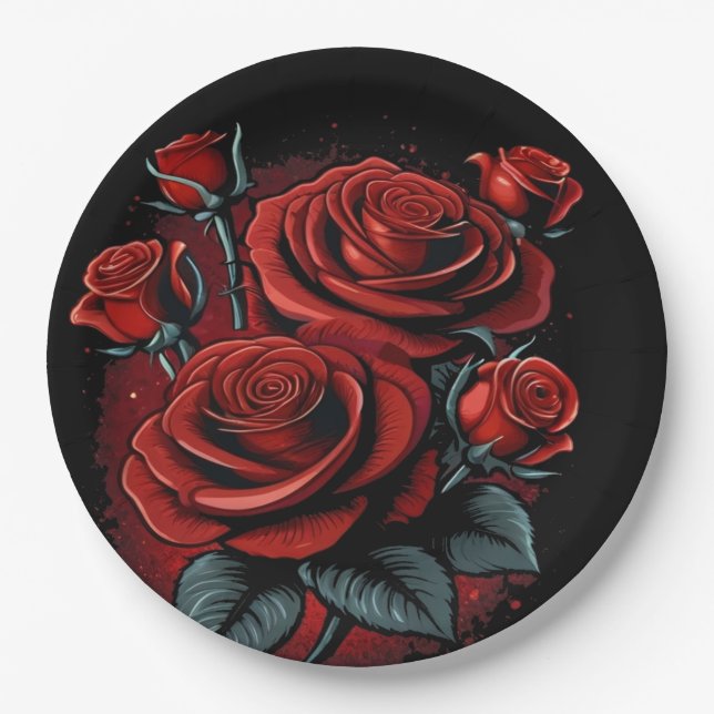 Stunning Red Roses  Paper Plates (Front)