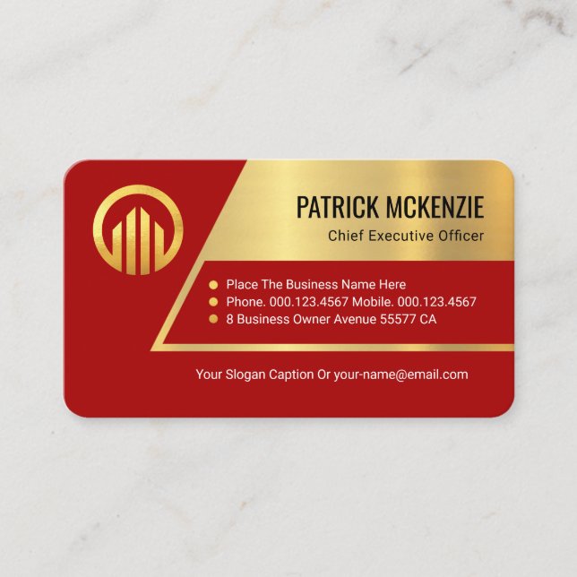 Stunning Red Trapezium Gold Layer Business Owner Card (Front)