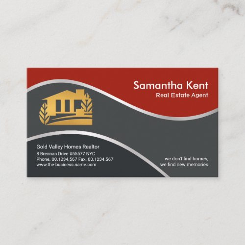 Stunning Red Wave Gold Faux Home Realtor Business Card