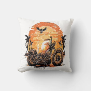 Stunning Retro Vintage Motorcycle Classic Sunset C Throw Pillow