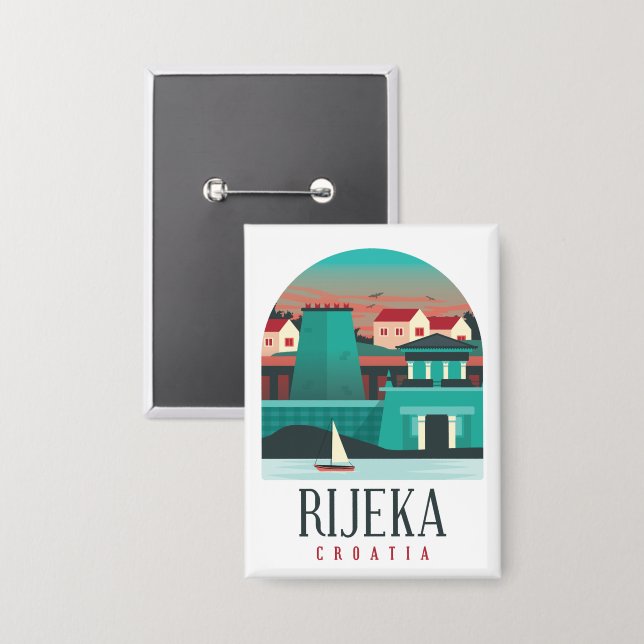 Stunning Rijeka Croatia Vintage Travel Button (Front/Back)