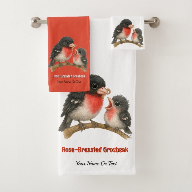 Stunning Rose Breasted Grosbeak Bath Towel Set (Insitu)