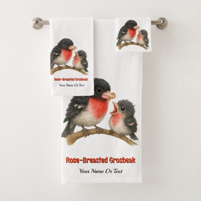 Stunning Rose Breasted Grosbeak Bath Towel Set (Insitu)