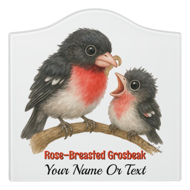Stunning Rose Breasted Grosbeak Door Sign (Large Crest Front)
