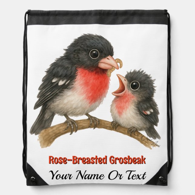 Stunning Rose Breasted Grosbeak Drawstring Bag (Front)