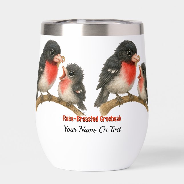 Stunning Rose Breasted Grosbeak Thermal Wine Tumbler (Back)