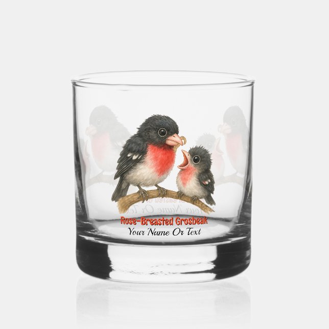 Stunning Rose Breasted Grosbeak Whiskey Glass (Back)