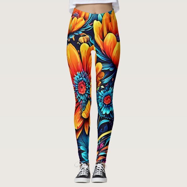  Stunning Rose Floral Color Leggings (Front)