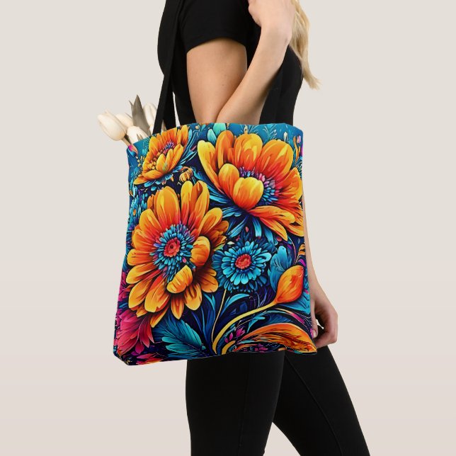  Stunning Rose Floral Color Tote Bag (Close Up)