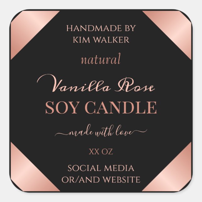 Stunning Rose Gold Black Product Packaging Labels (Front)