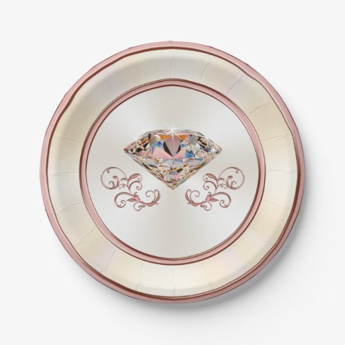 Stunning Rose Gold Diamond Paper Plates 7 or 9 in Paper Plates