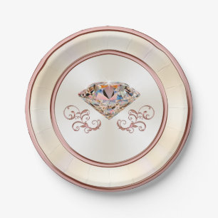 Stunning Rose Gold Diamond Paper Plates, 7 or 9 in Plates